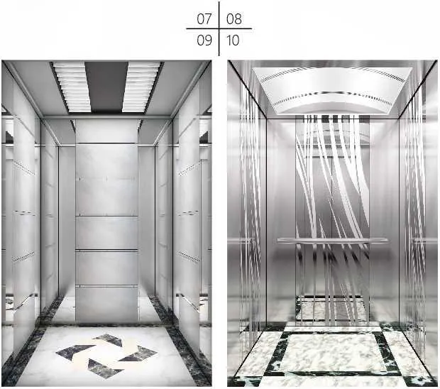 Passenger lift cabin design reference from a supplier catalogue