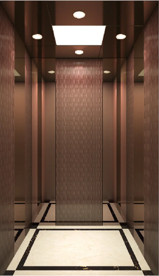 Passenger lift cabin with bronze textured walls