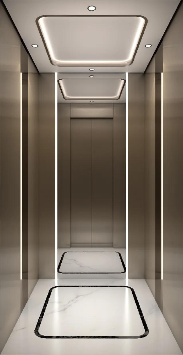 Warm bronze home lift cabin with a marble floor